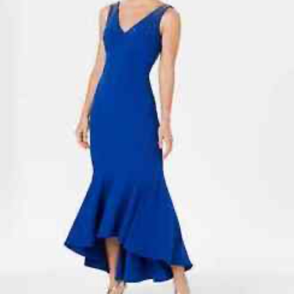 Size 8, Calvin Klein Dress, Royal Blue, Beaded High Low, Evening Gown